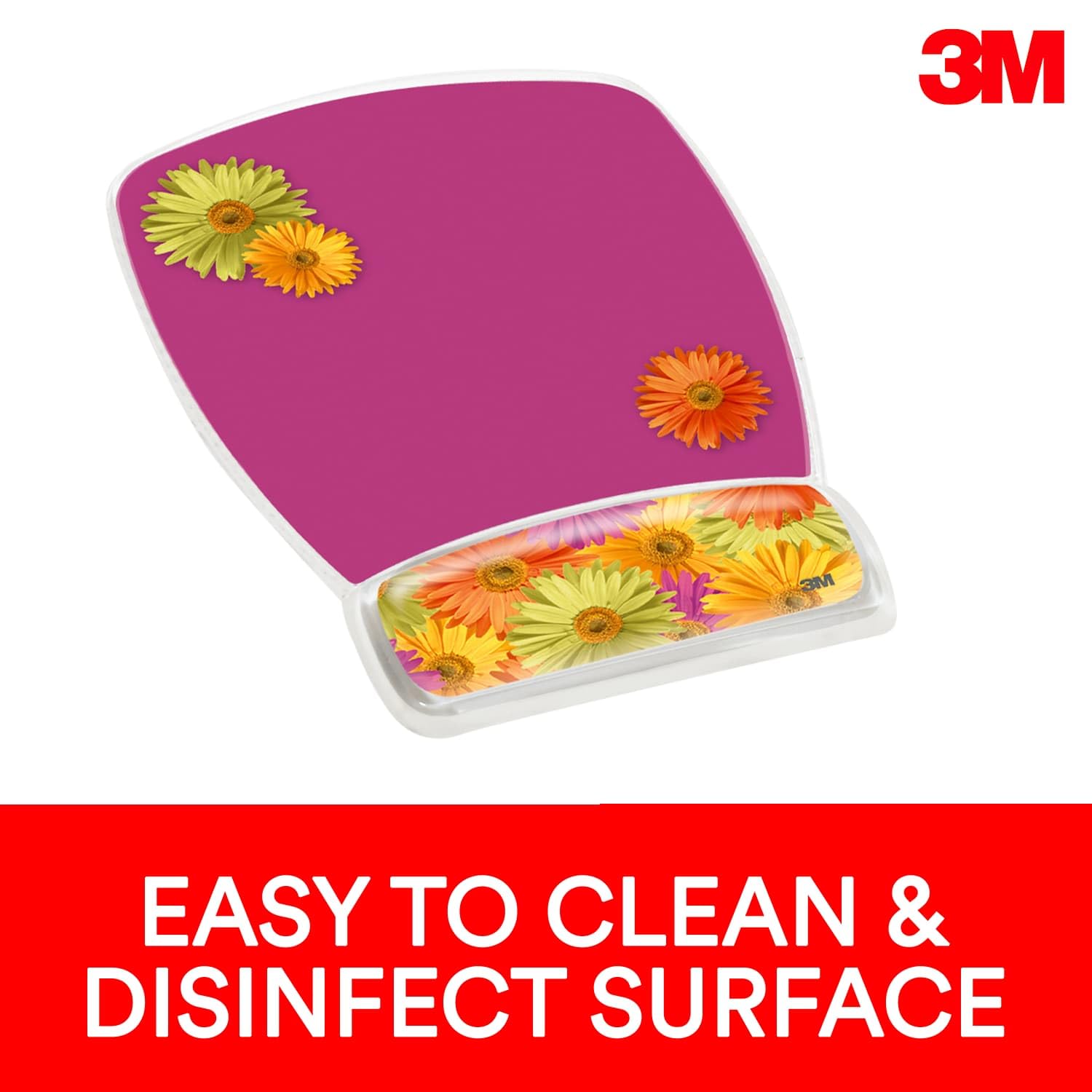 3M Precise Mouse Pad with Gel Wrist Rest - Ergonomic Daisy Design (MW308DS) for Comfort & Precision | Durable, Easy-Clean Surface for Optical Mice | Perfect for Office, Gaming & Long Computer Use