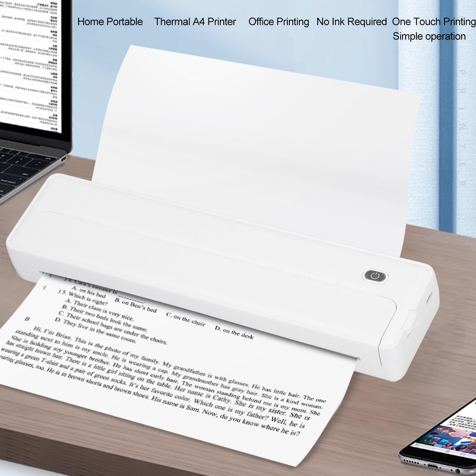 Wireless Thermal Printer for A4 Printing - Portable Inkless Printer with Mobile App & One-Touch Scanning - Ideal for Travel, Photos, Labels & On-the-Go Printing