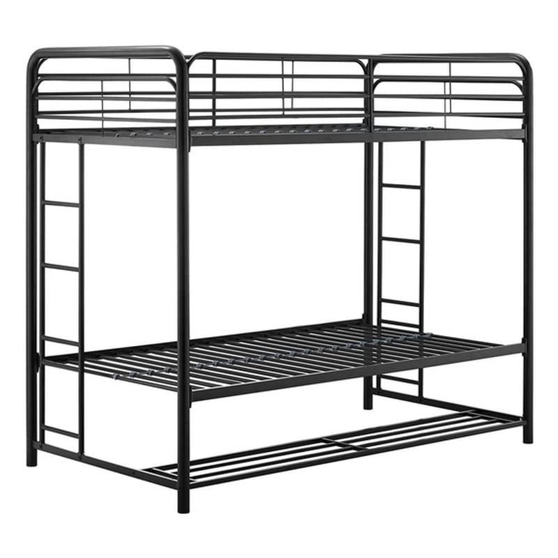 DHP Bonnie Twin/Twin Bunk Bed with Storage Bins - Space-Saving Kids Bunk Bed with Underbed Storage - Black Metal Bunk Bed for Small Rooms, Dormitories & Shared Kids Bedrooms