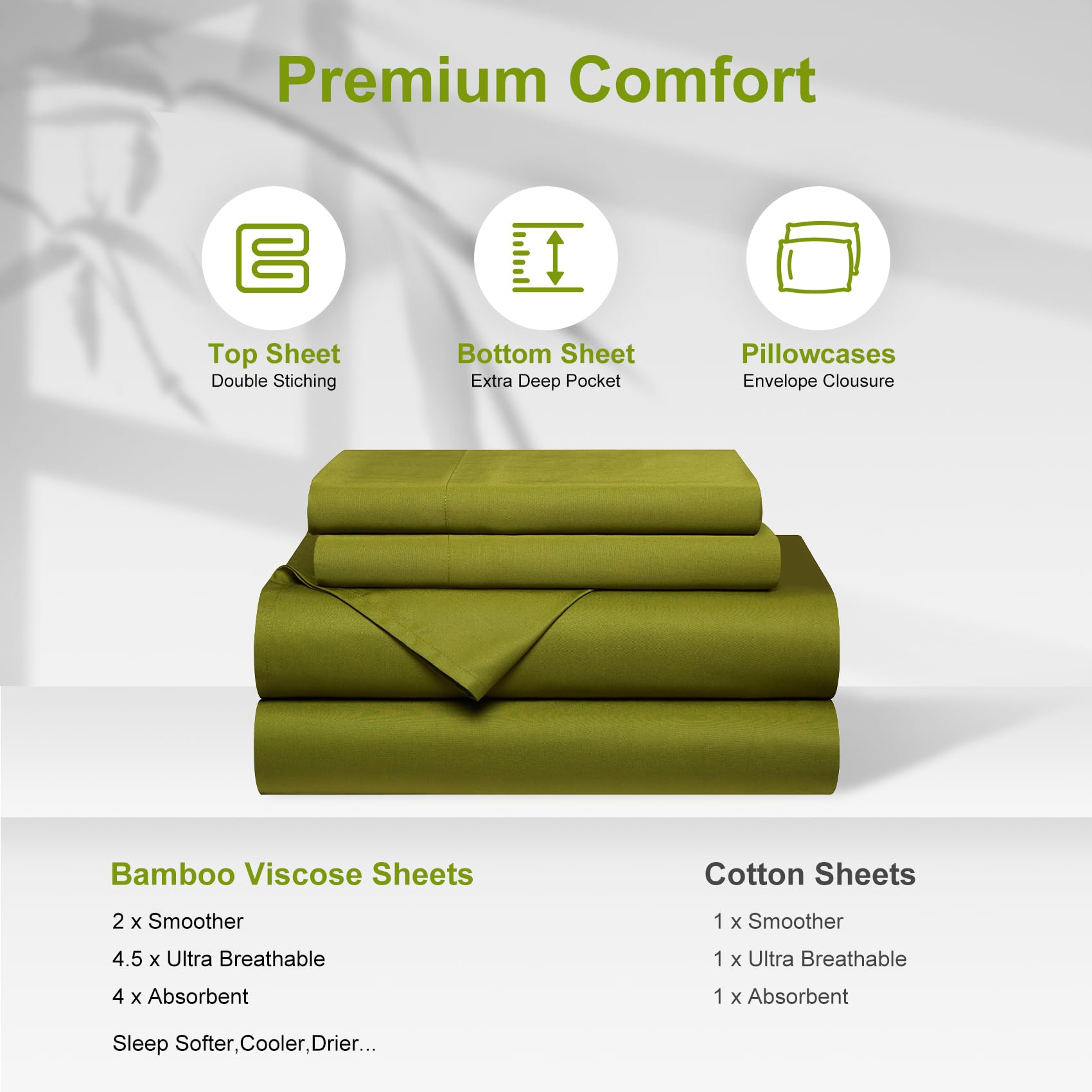 Ivellow King Size Bamboo Rayon Sheets - Extra Deep Pocket 18