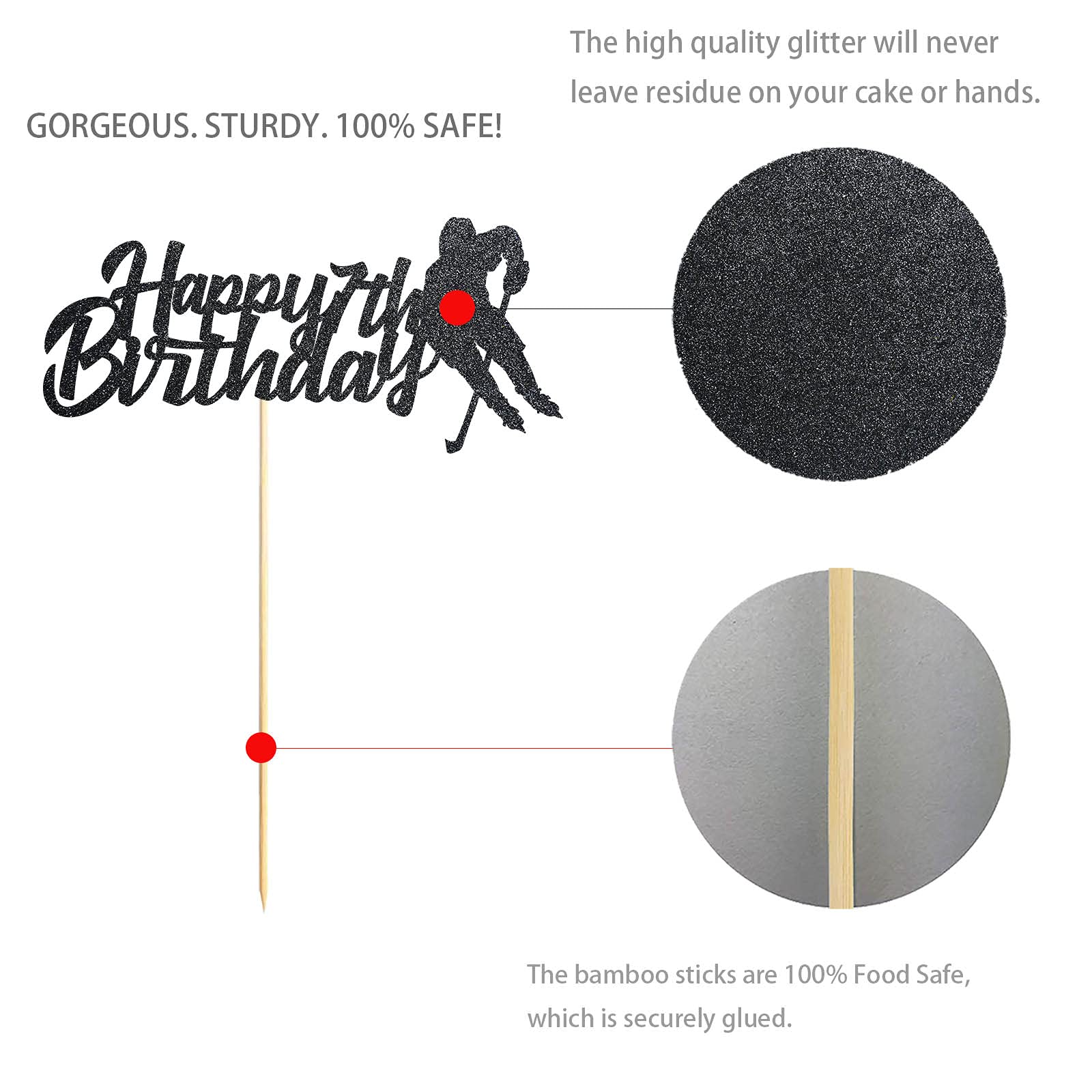 Black Glitter 7th Birthday Cake Topper - Hockey Theme Party Decoration for Boys & Girls - Perfect for Sports Themed Birthday Celebrations & Milestone Parties