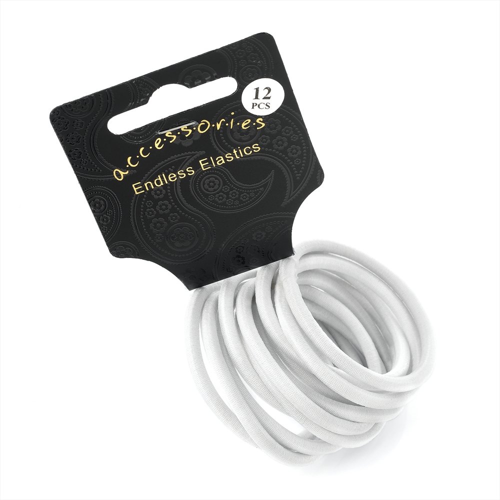 White Snag-Free Endless Hair Elastics Bobbles Bands - Set of 12 for Gentle Hold, No Damage Hair Ties for Daily Use, Workouts, and Styling