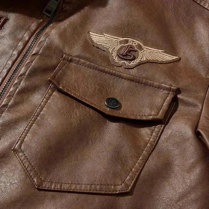 Men's Fleece-Lined Leather Trucker Jacket - Warm Winter Coat for Casual Outdoors & Motorcycle Riding
