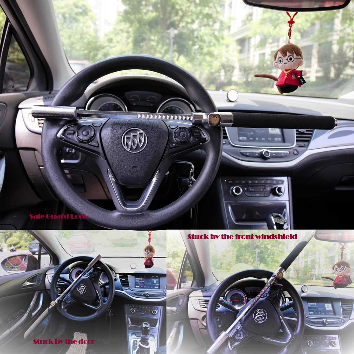 Anti-Theft Heavy Duty Steering Wheel Lock Bar - Adjustable Length Universal Car Security Device with Emergency Hammer & 3 Keys (Black) - Perfect for Parking Security & Vehicle Theft Prevention