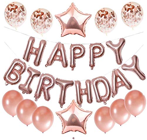 Rose Gold Happy Birthday Balloons & Confetti Decorations Set - 28Pcs Elegant Birthday Party Supplies for Women & Girls - Perfect for Birthday Celebrations, Baby Showers & Bridal Showers
