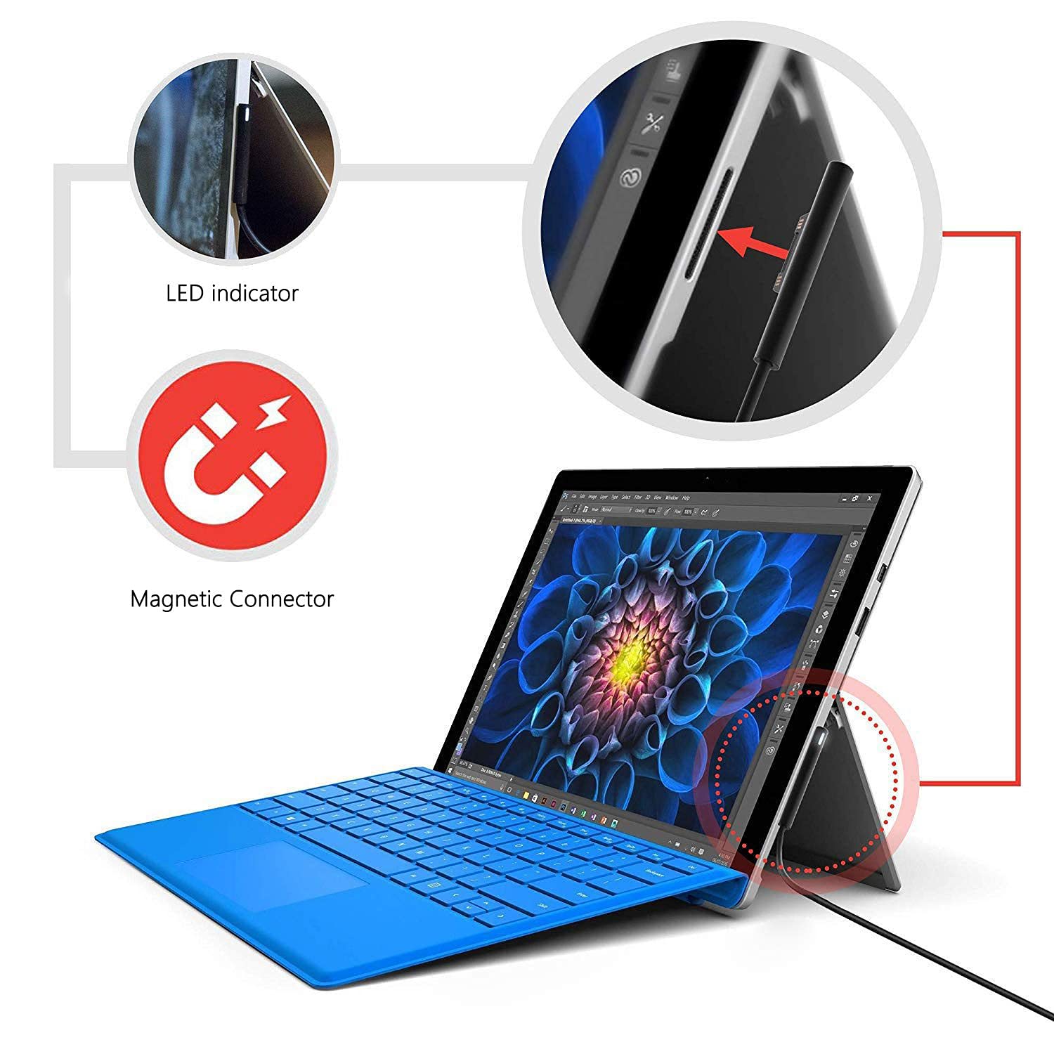Premium Nylon Braided USB-C Charging Cable for Microsoft Surface Pro 7/6/5/4/3/2/1 - 6ft Fast Charging Cord Compatible with 45W 15V 3A Power Adapter (Black) - Perfect for Home, Office & Travel Use