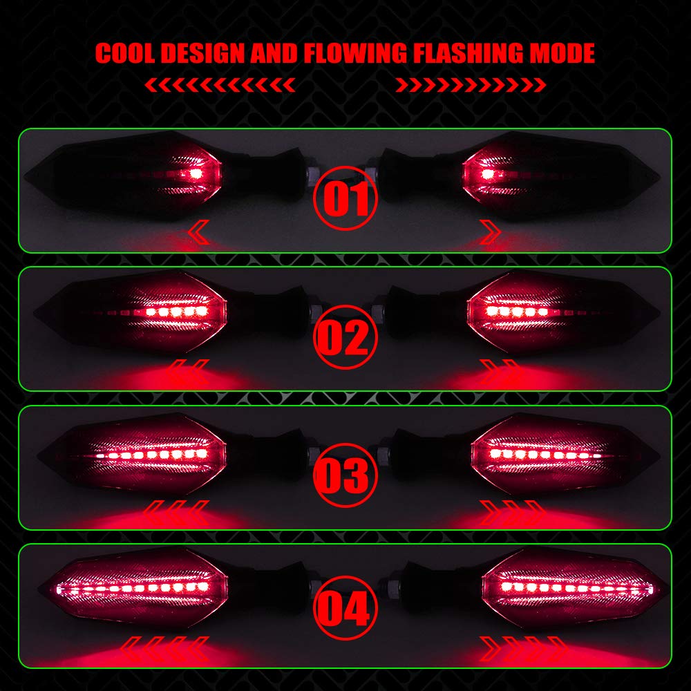Universal Motorcycle LED Turn Signal Lights - 2-Pack Dual Color Front/Rear Indicators with Red Flowing & Blue Daytime Running Lights, Waterproof 12V 17LEDs - Perfect for Harley, Honda, Yamaha & Cruiser Bikes