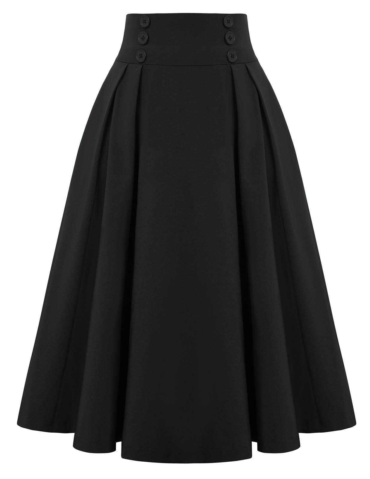 Belle Poque Women's Vintage Plaid High Waist Pleated Skirt with Pockets - A-Line Midi Skirt for Casual, Office & Fall Outfits (BPA020)