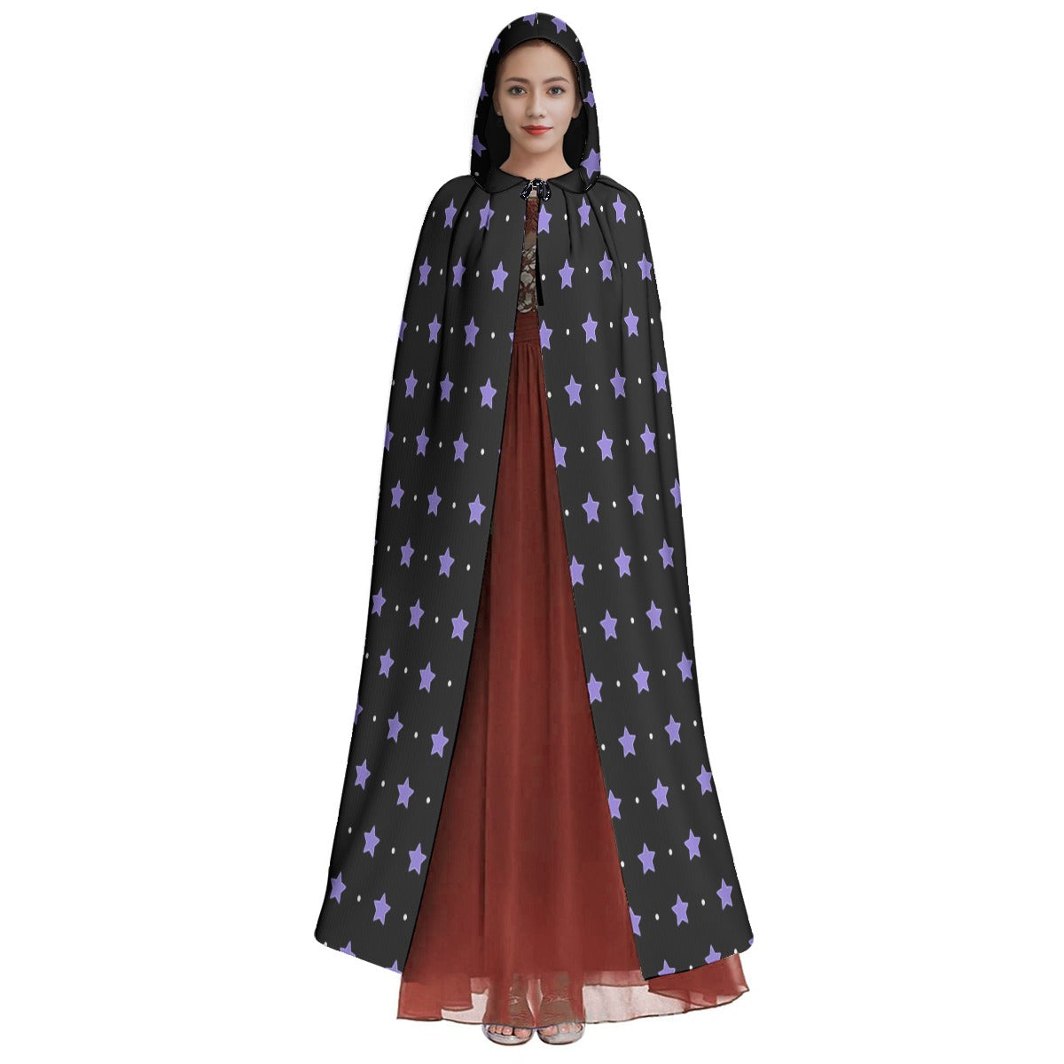 Purple Stars Soft Microfiber Hooded Cloak for Women & Men - Lightweight & Warm Winter Cape for Cosplay, Halloween Costume, Fantasy LARP, Medieval Renaissance Faire Outfits