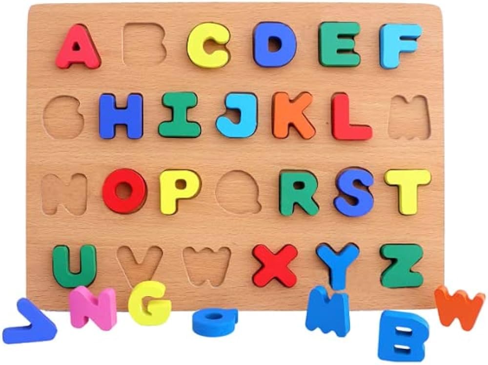 Wooden Alphabet ABCD Puzzle Toy - Capital Letters Learning Game for Toddlers & Preschool Kids - Educational Early Learning Toy for Home & Classroom Use