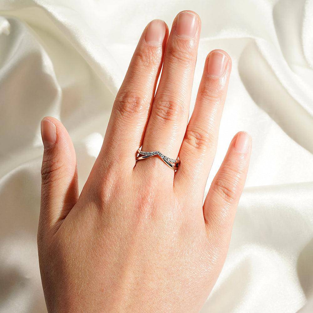 Double Row Curved Crossover Contour Wedding Band Ring - Elegant Stackable Bridal Jewelry for Women, Perfect for Engagement, Anniversary & Everyday Wear