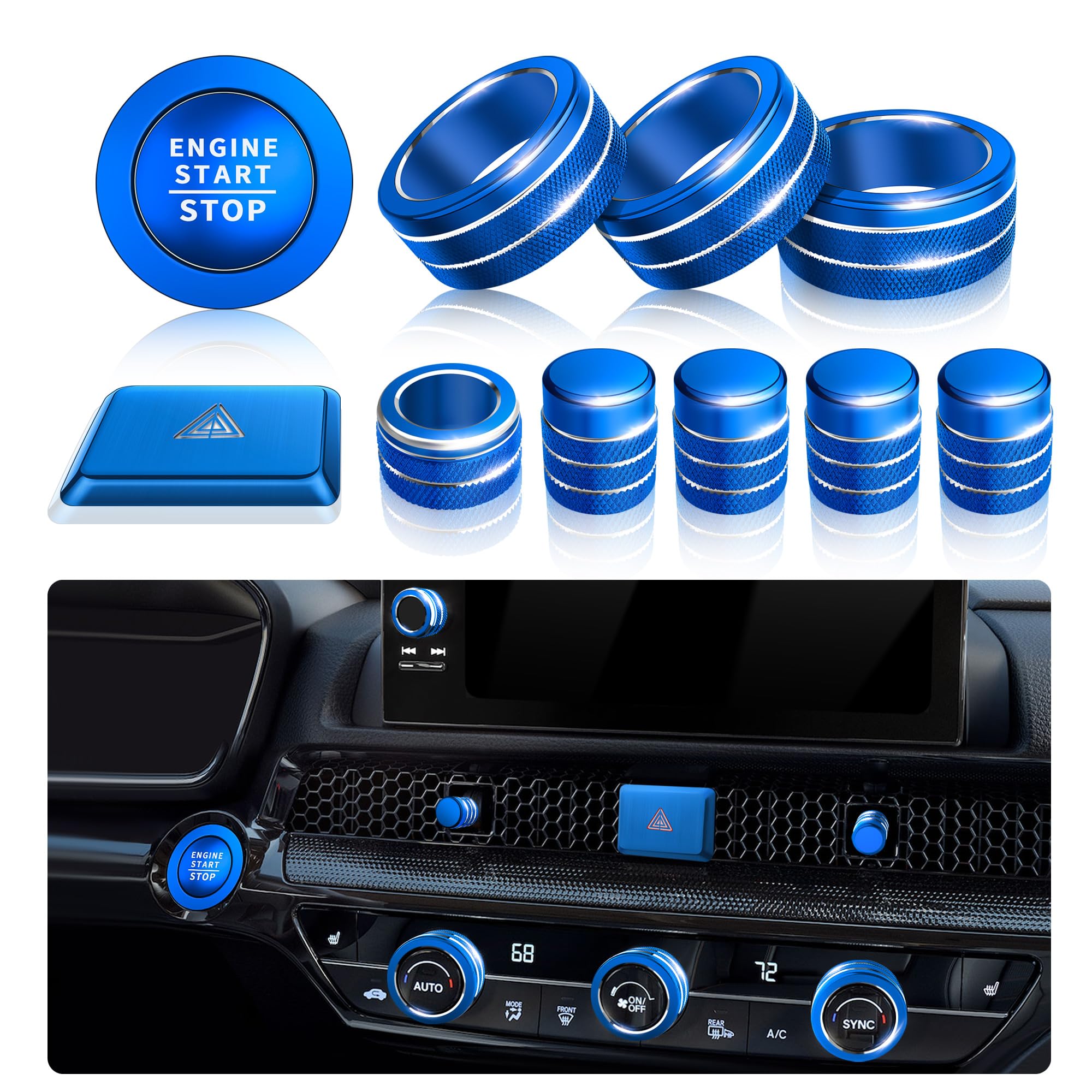 Premium Car Interior Accessories Kit for Honda Civic 2022-2025, CR-V 2023-2025 & Acura Integra 2023-2025 - 11-Piece A/C Vent Cover, Radio Knob & Push Start Button Protector Set (Blue) | Perfect for Customization & Interior Protection