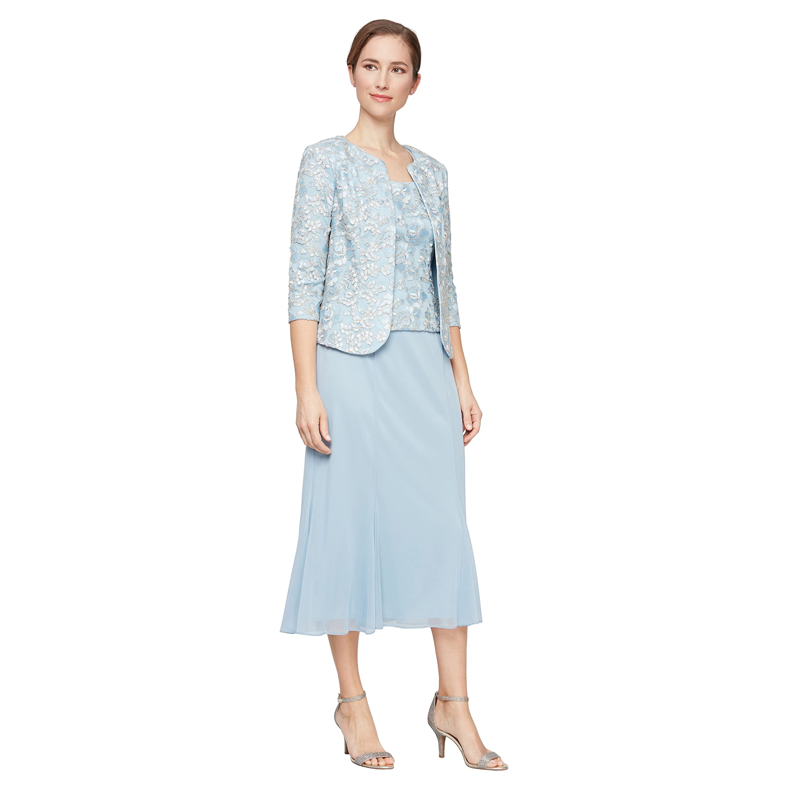Alex Evenings Women's Plus Size Tea Length Button-Front Jacket Dress - Elegant Formal Attire for Weddings, Parties & Special Occasions