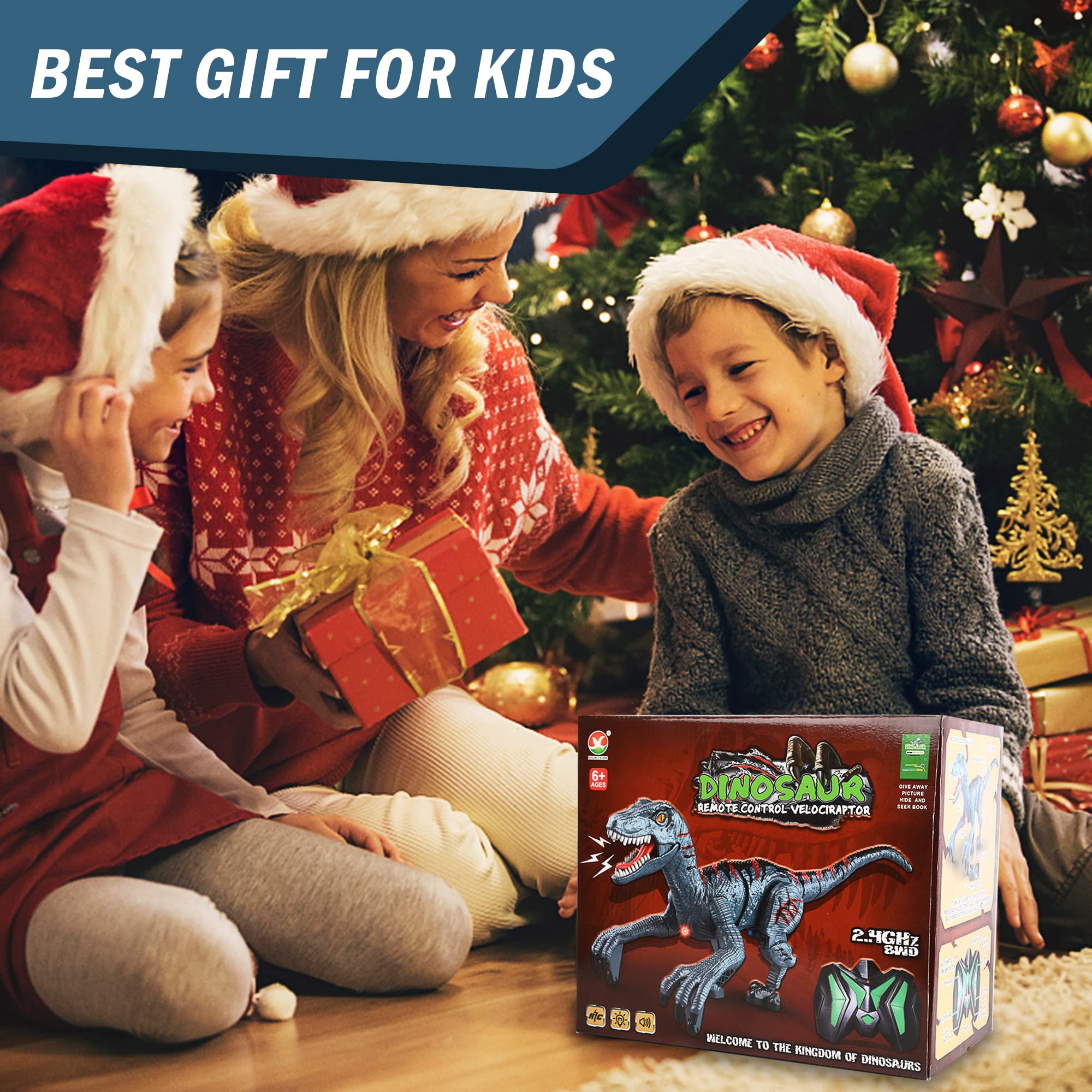 Large Remote Control Dinosaur Toy for Kids - Jurassic Velociraptor with Walking & Sound Effects - Singing Robot Dinosaur with Head & Tail Movement | Perfect for Birthday Gifts, STEM Learning & Pretend Play