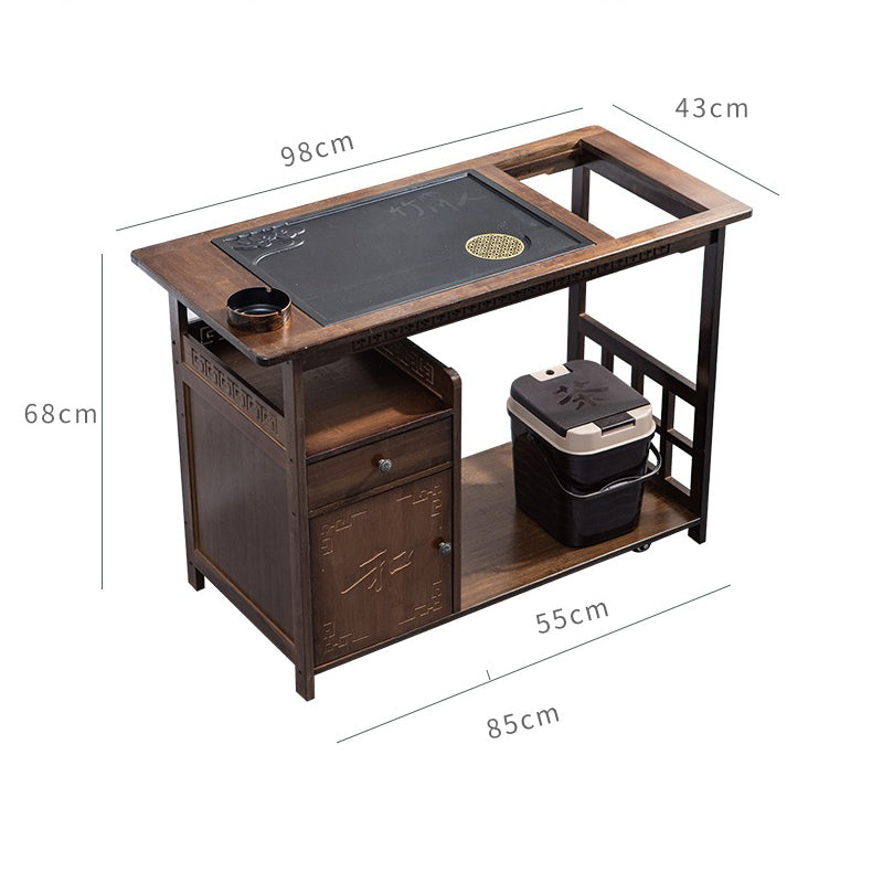 Premium Chinese Tea Cart with Detachable Stone Tea Tray - Portable Tea Serving Set for Home, Office & Outdoor Tea Ceremonies