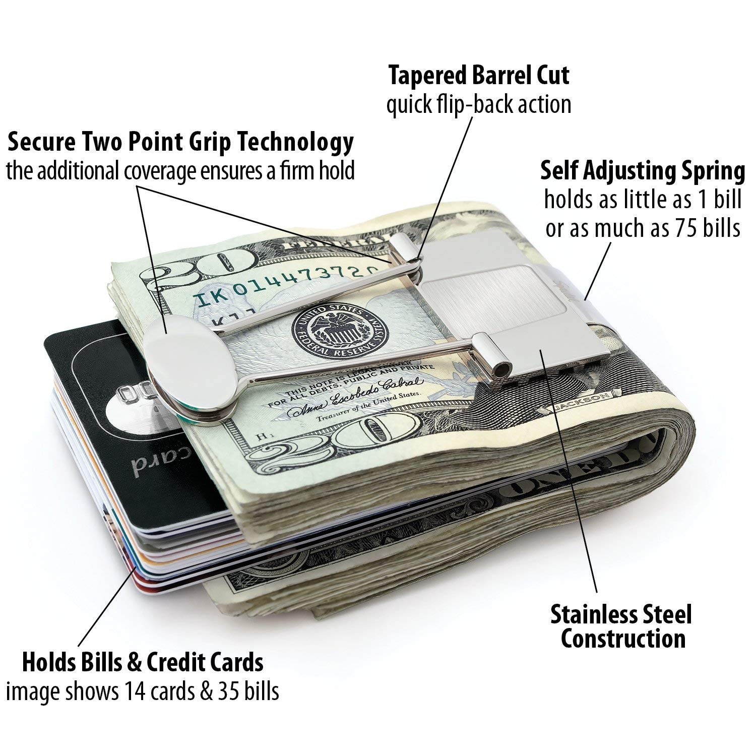 Premium Stainless Steel Money Clip for Men - Slim Minimalist Wallet & Credit Card Holder - Durable Bill Binder for Cash - Perfect for Business, Travel, and Everyday Carry (ECDC)