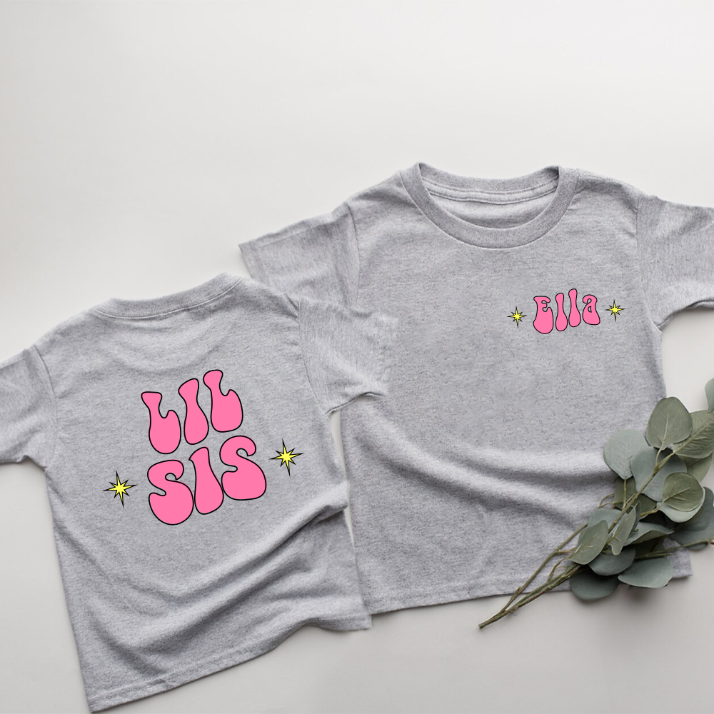 Personalized Heather Grey Big & Lil Bro Sis Kids T-Shirts - Matching Sibling Outfits for Family Photos & Special Occasions