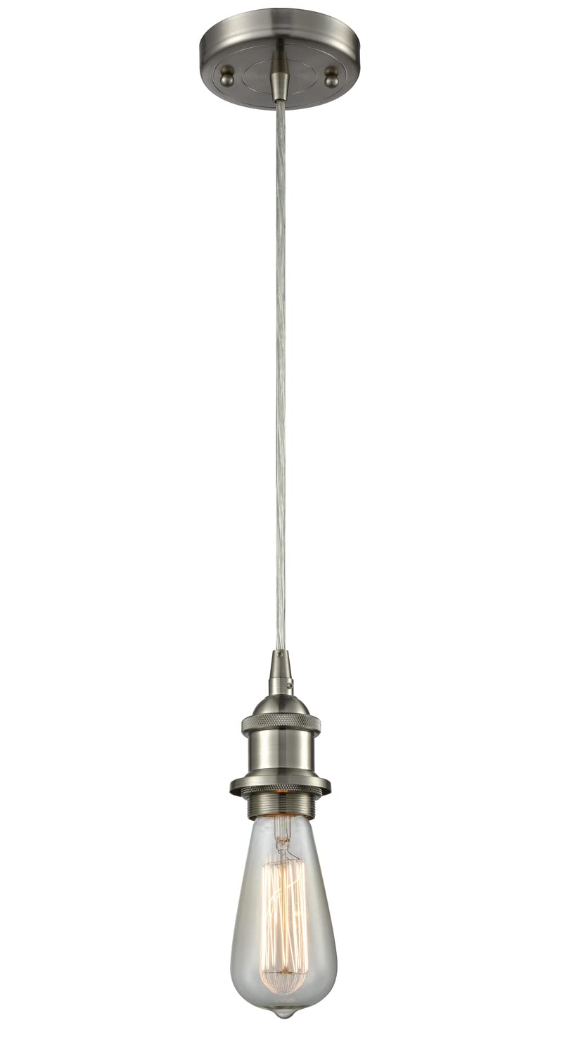 Vintage Dimmable LED Mini Pendant Light - Brushed Satin Nickel Finish, Energy Efficient Hanging Fixture for Kitchen Island, Dining Room, or Bar Counter Lighting