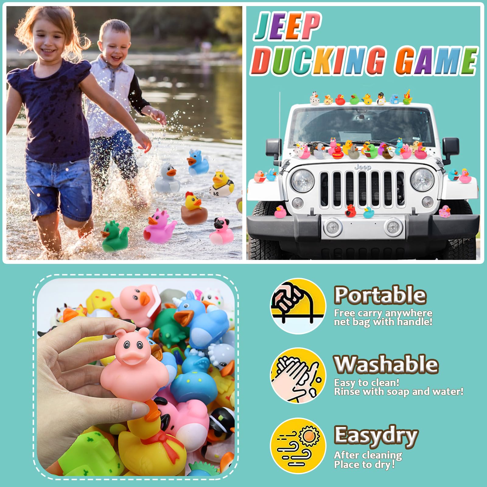 100 Pack Bulk Rubber Duck Bath Toys - Fun Floating Ducks for Kids, Baby Showers, Birthday Gifts & Classroom Prizes | Perfect for Pool, Beach, Summer Parties & Jeep Decorations | Durable Bathtub, Party Favors & Water Play Toys