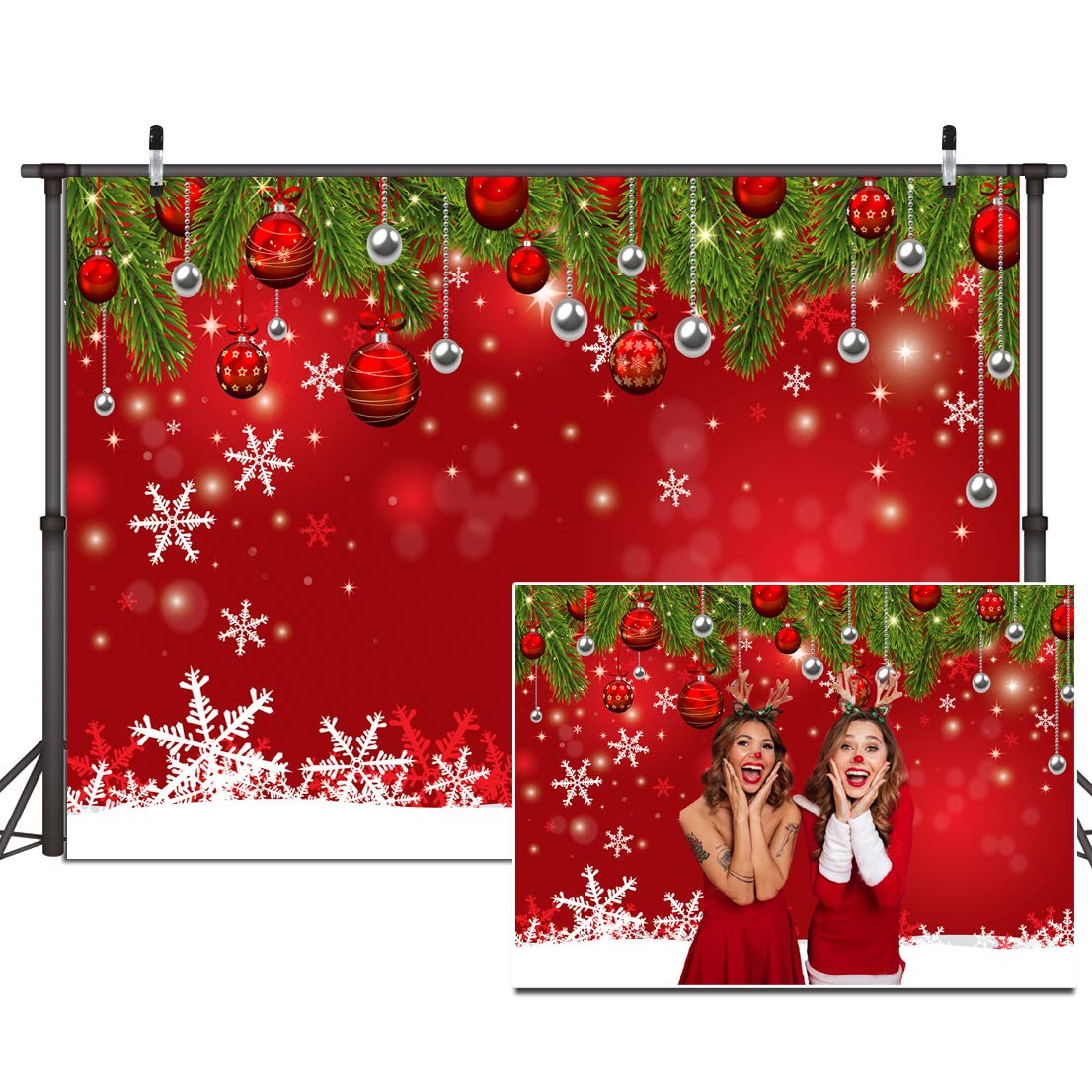 7x5ft Red Christmas Backdrop with Snowflake Design - Holiday Party Decor, New Year Eve Photography Background, Family Gathering Photo Booth Scene (Perfect for Christmas Parties, Home Decor & Festive Events)