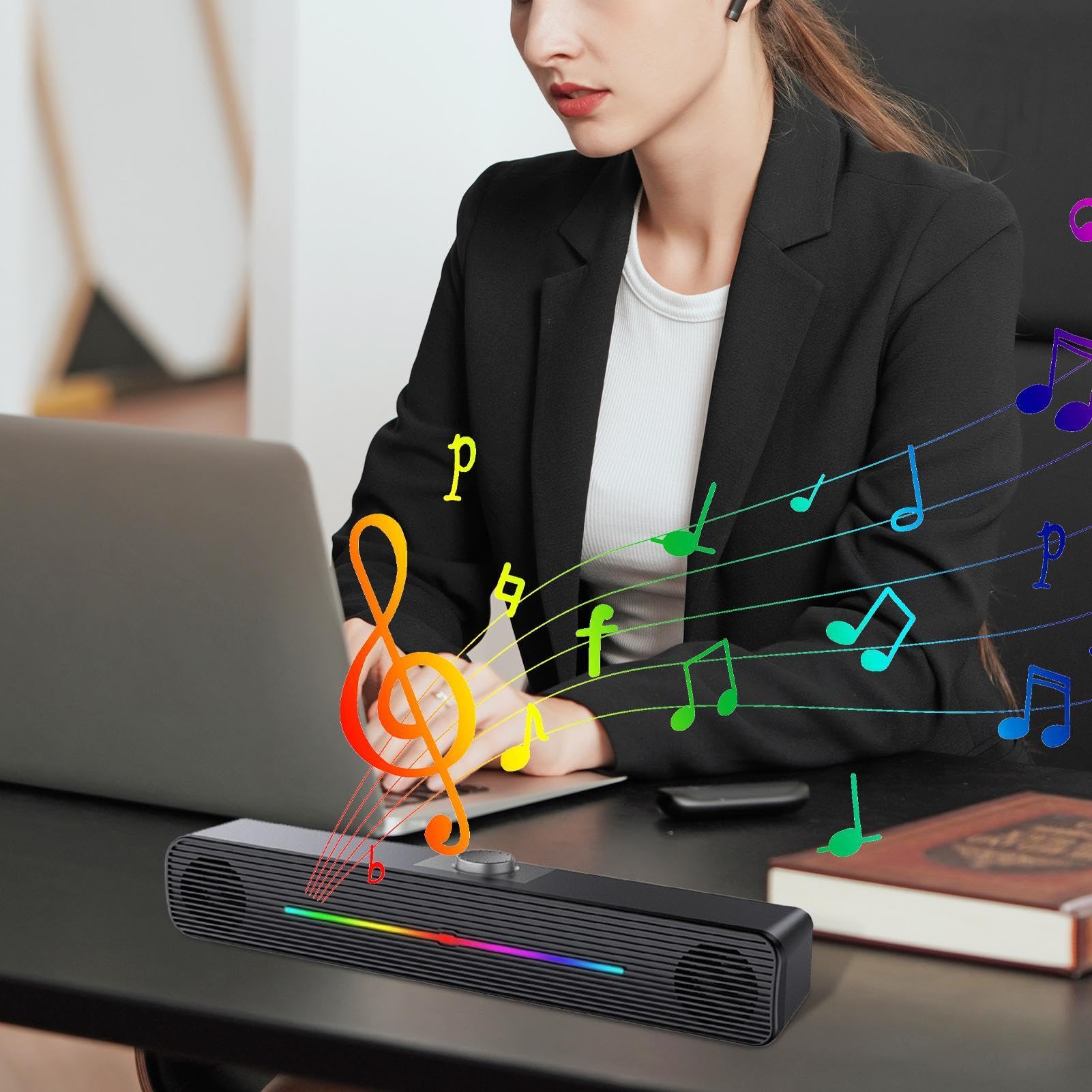 Premium USB-Powered Computer Soundbar with RGB Lighting - High-Quality Desktop Speakers for Laptops, PCs, Gaming & Home Office | Perfect for Music, Movies, Video Calls & Gaming Setup Accessories