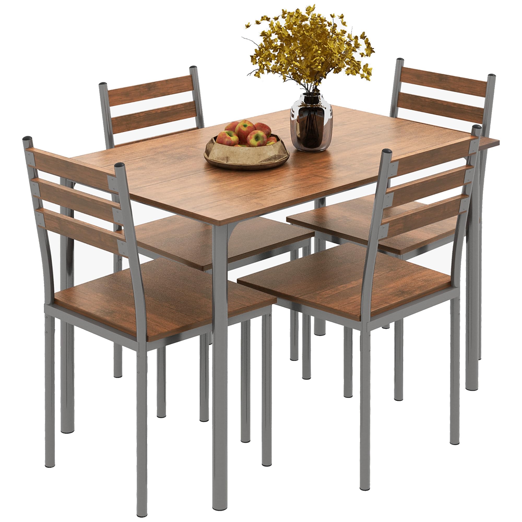 Modern 5-Piece Dining Table Set for 4 with Rectangular Table & 4 Chairs - Space-Saving Kitchen Furniture for Small Spaces, Dinettes & Breakfast Nooks - Perfect for Family Meals, Entertaining Guests & Daily Dining (Brown)