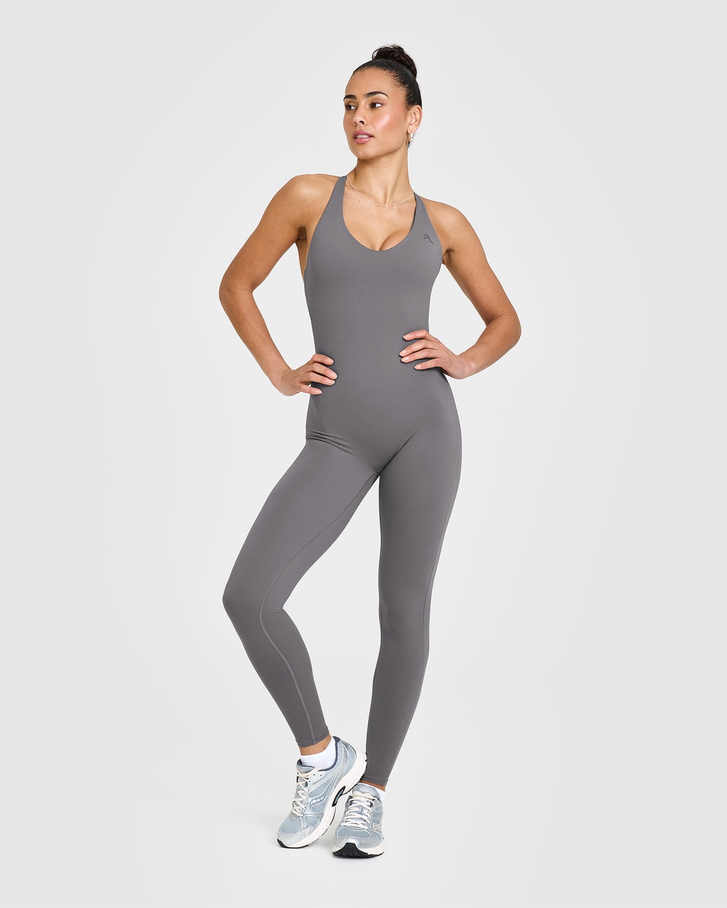 Unified Scoop Back All-in-One Long Sleeve Bodysuit - Ash Grey | Seamless Layering Piece for Workouts, Yoga & Everyday Wear