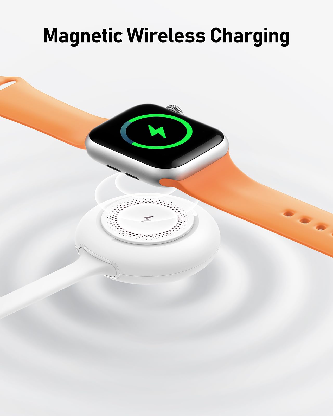 Portable 1200mAh Magnetic Wireless Charger for Apple Watch Series 9/8/7/6/SE/5/4 - Keychain Power Bank for iWatch (White) | Perfect for Travel, Gym & On-the-Go Charging
