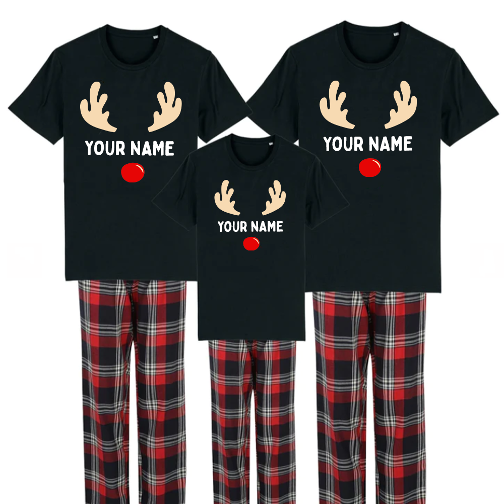 Personalized Reindeer Family Christmas Pajama Set - Cozy Matching Holiday PJs for Family Photos & Festive Gatherings