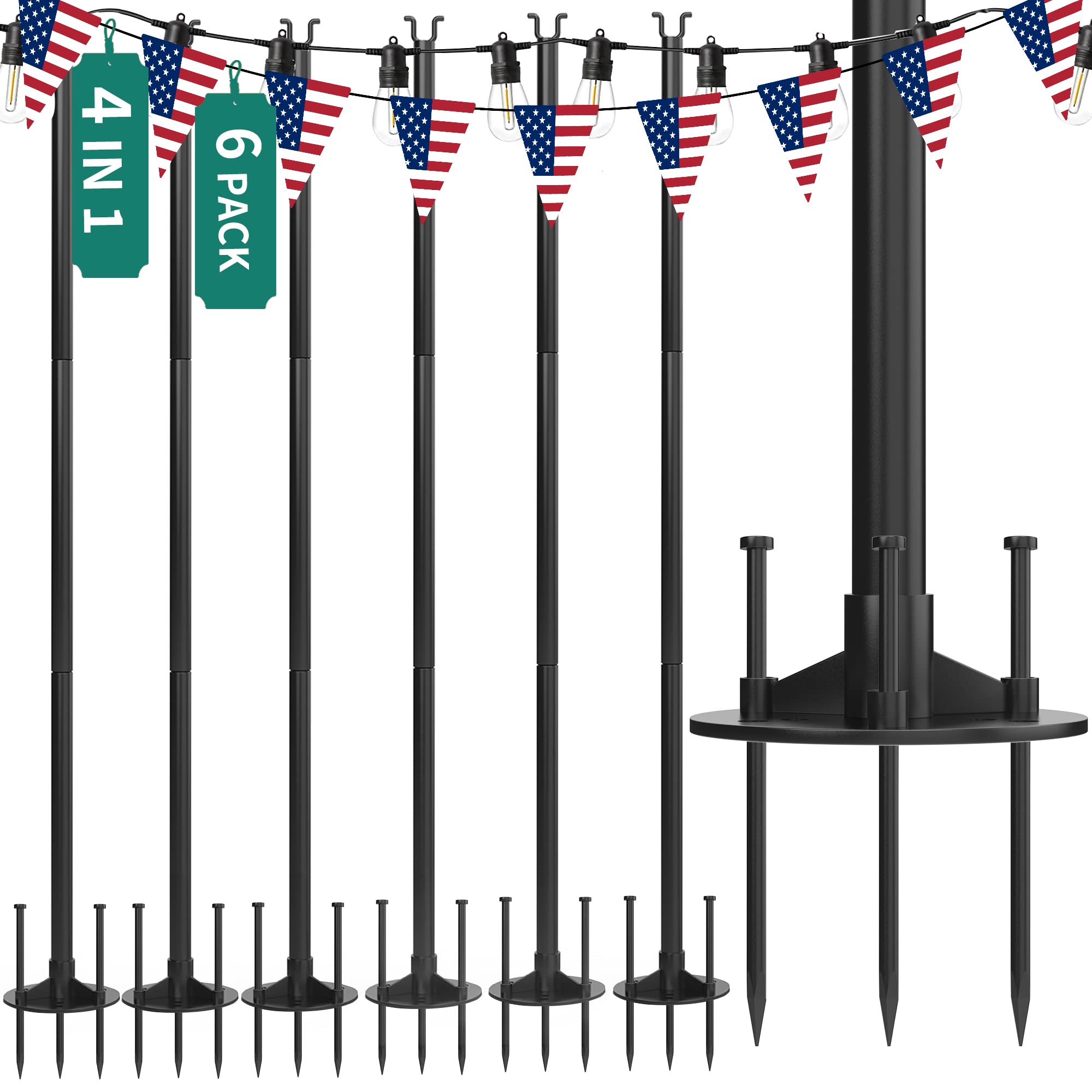YITAHOME 6 Pack 11ft Outdoor String Light Poles - 4-in-1 Adjustable Stand for Patio, Deck, Fence, Backyard & Garden Lighting | Weather-Resistant for Parties, Weddings & Outdoor Decor