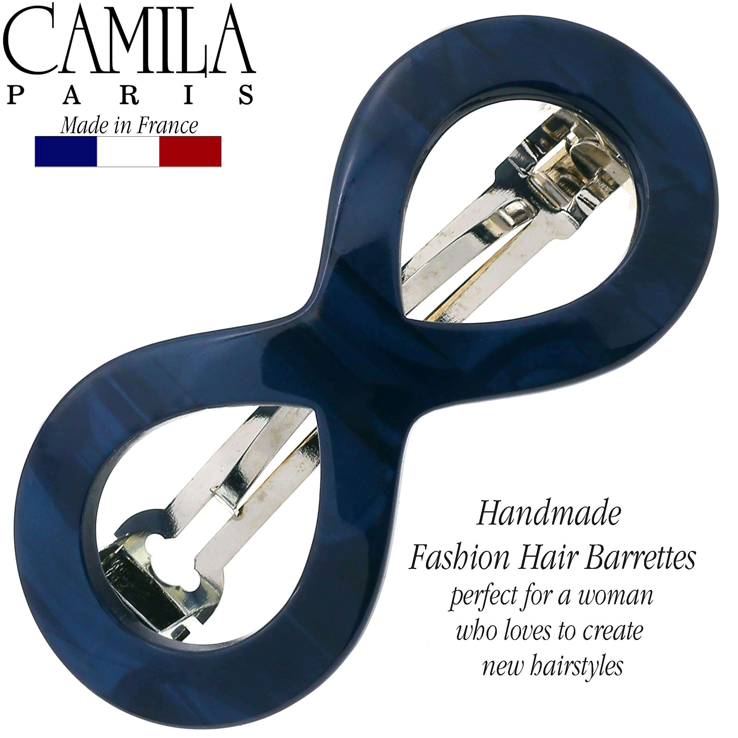 Camila Paris CP3275 French Hair Barrette Clip for Women & Girls - Handmade Blue Strong Hold Grip Hair Accessory | No Slip, Durable Hair Clip for Styling | Made in France | Perfect for School, Work, Weddings & Everyday Use