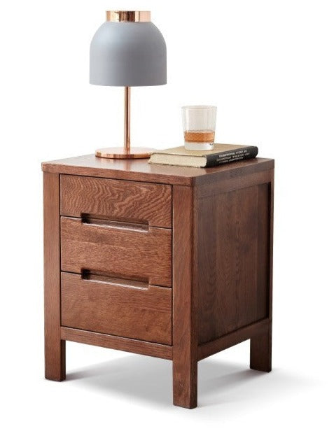 Solid Oak Wood Nightstand with 3 Drawers - Bedside Table for Bedroom, Living Room, or Office Storage