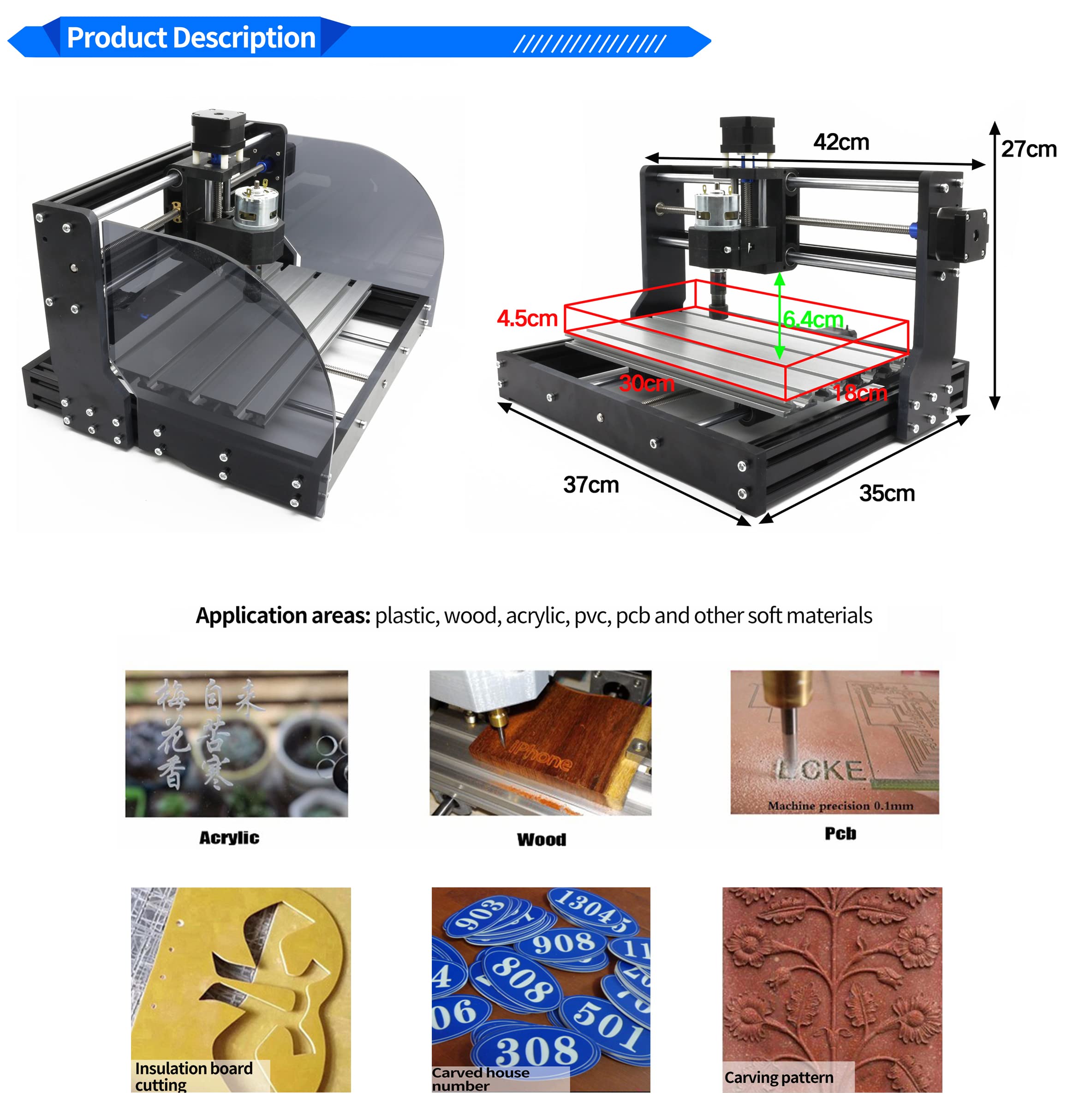 RATTMMOTOR CNC-3018-PRO MAX 3 Axis CNC Router Kit - GRBL Control Engraving & Milling Machine (300x180x45mm) for Wood, Plastic, Acrylic, PVC, PCB - Perfect for DIY Projects, Woodworking, Sign Making & PCB Prototyping