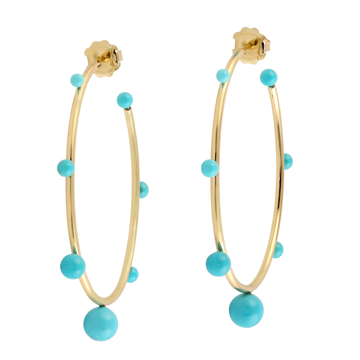 18K Yellow Gold Beaded Turquoise December Birthstone Hoop Earrings for Women - Perfect for Birthdays, Holidays & Special Occasions