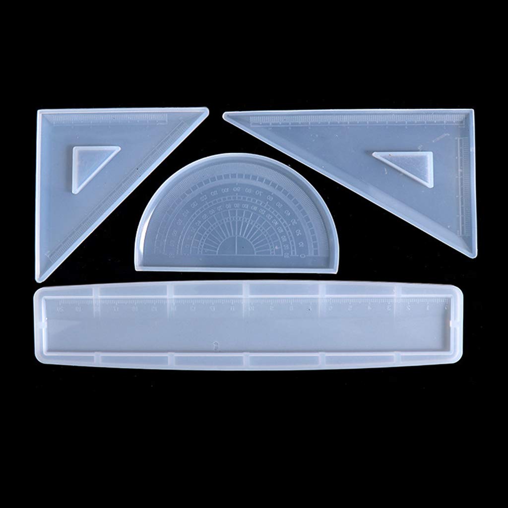 4 Shapes Silicone Resin Ruler Molds - Straight, Square, Triangular Rulers & Protractor for DIY Craft Projects - Perfect for Baking, Soap Making, Candle Making, and Resin Art