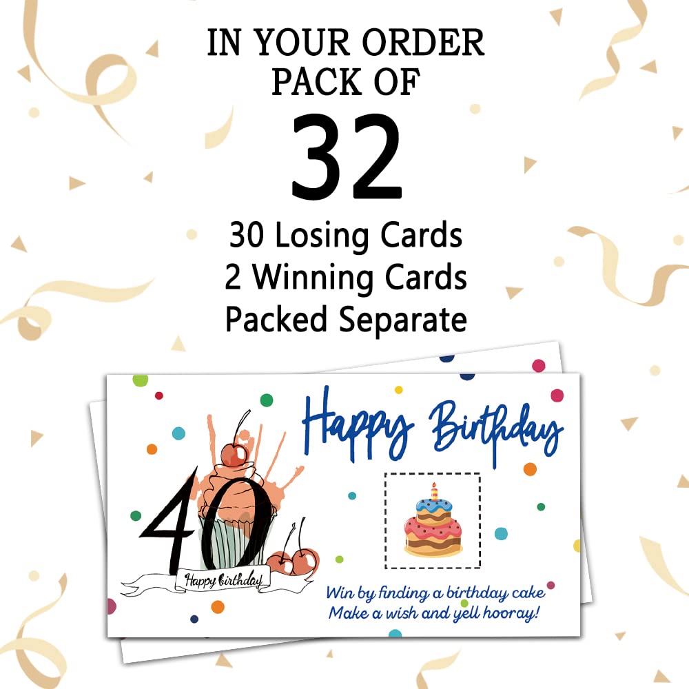 REWIDPARTY 40th Birthday Party Game Scratch Off Cards (32 Pack) - Fun Group Activity for 40th Birthday Celebrations, Raffle Games & Holiday Parties - Cheers to 40 Years Party Supplies