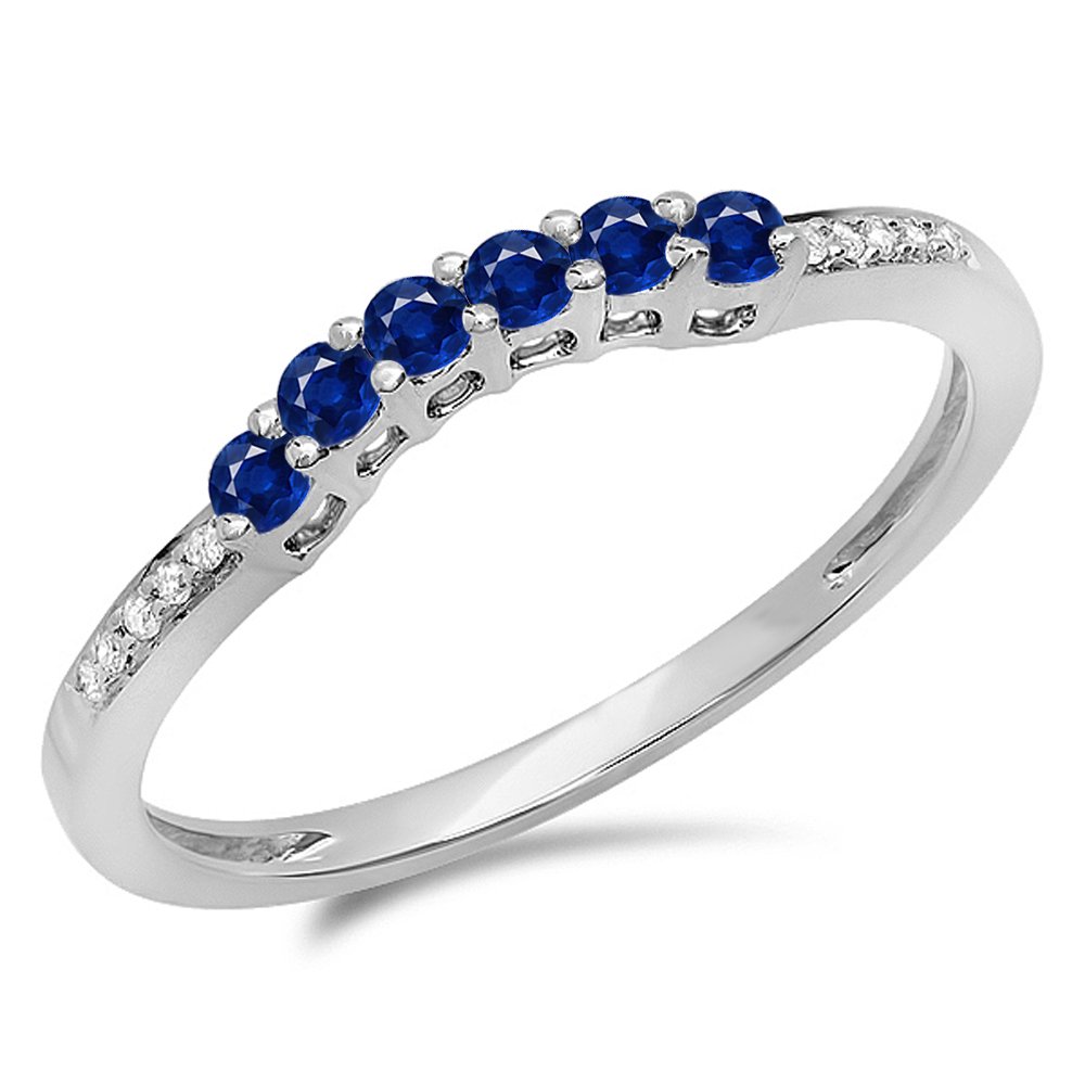 14K Solid Gold Round Blue Sapphire & White Diamond Wedding Stackable Band Guard Ring - Elegant Bridal Jewelry for Engagement, Anniversary & Special Occasions