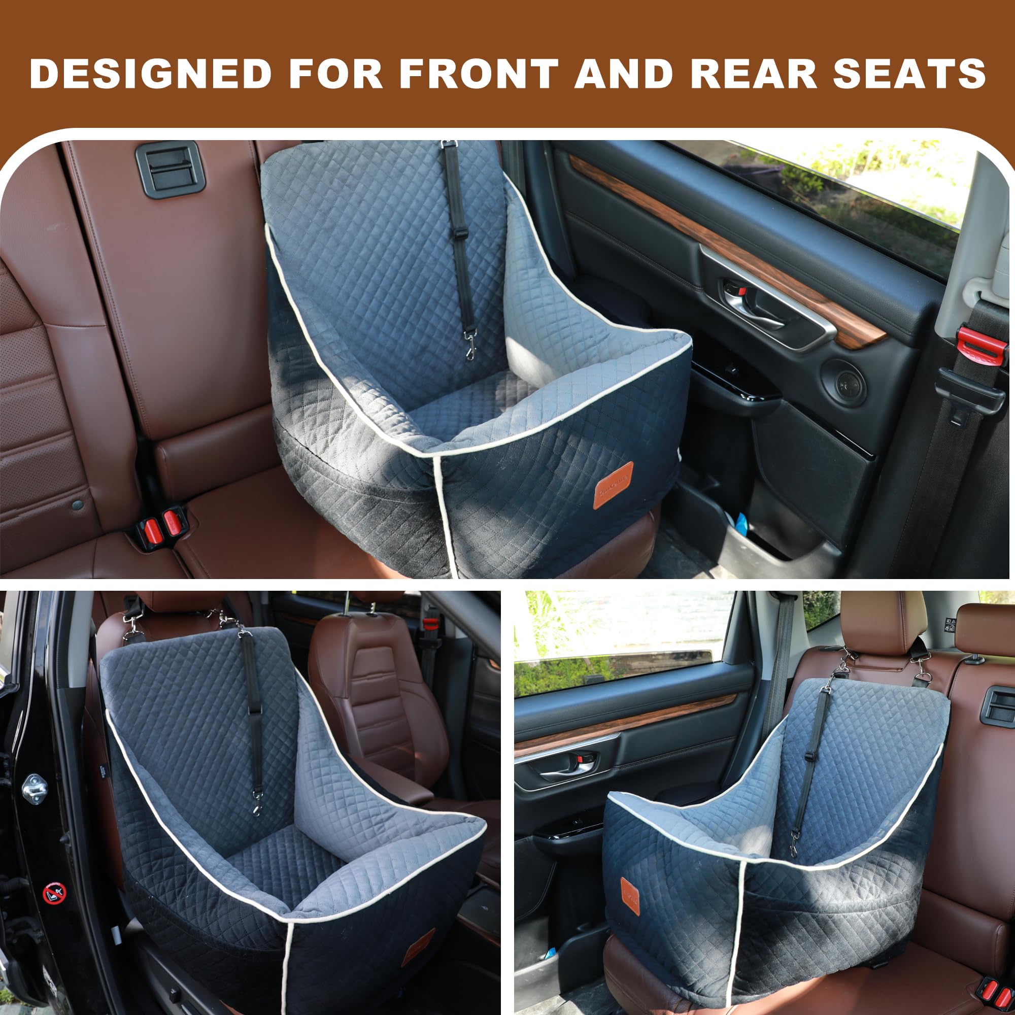 Premium Dog Car Seat for Small & Medium Dogs - Luxury Pet Booster Seat with Thickened Memory Foam, Washable Cover for Front/Back Seats - Travel Bed for Pets Up to 35lbs (Dark Gray) - Perfect for Road Trips, Daily Commutes & Vet Visits