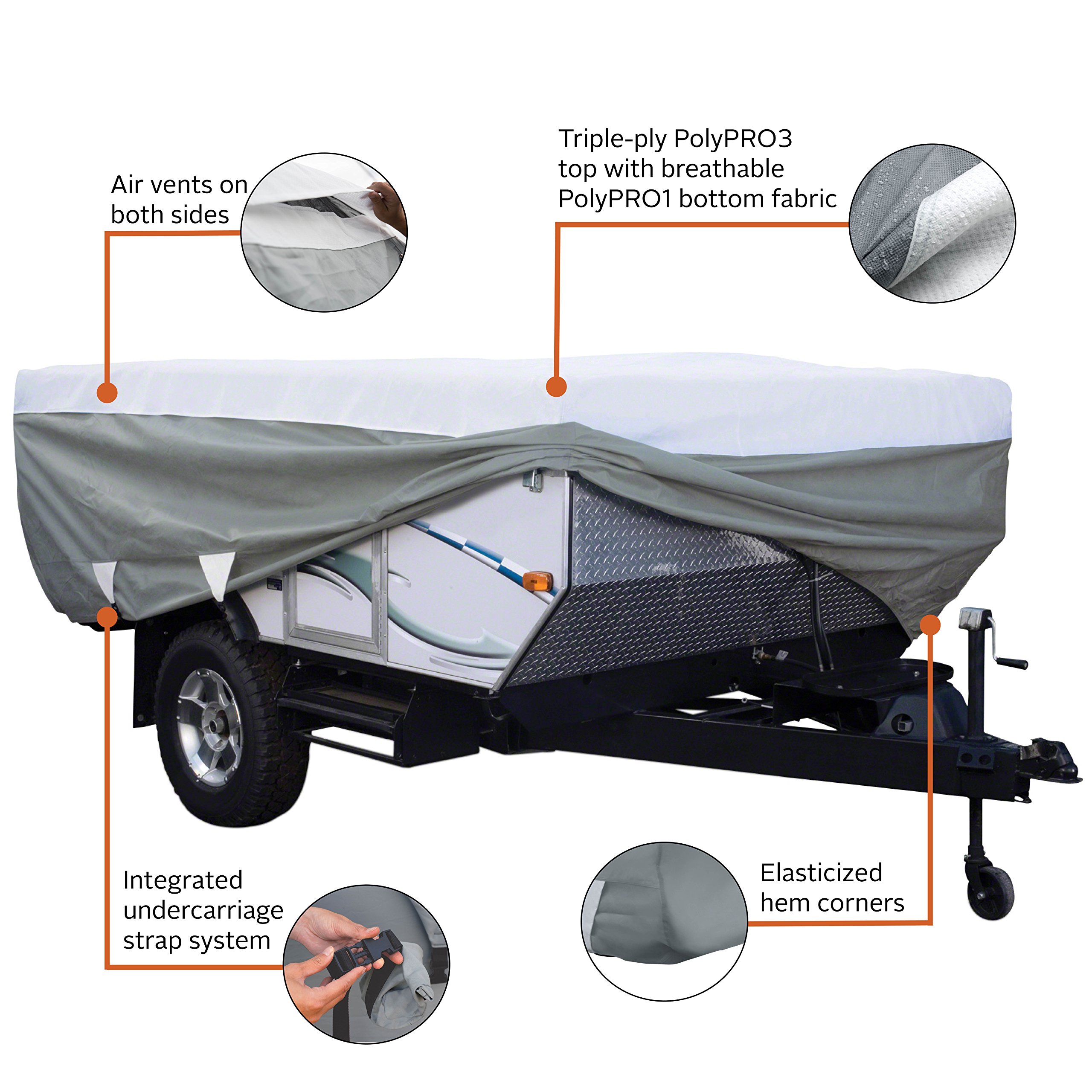Classic Accessories Over Drive PolyPRO3 Folding Camping Trailer Cover - Waterproof RV Cover for 12'-14' Travel Trailers | UV Protection & Weather Resistant | Perfect for Outdoor Storage & Winter Protection