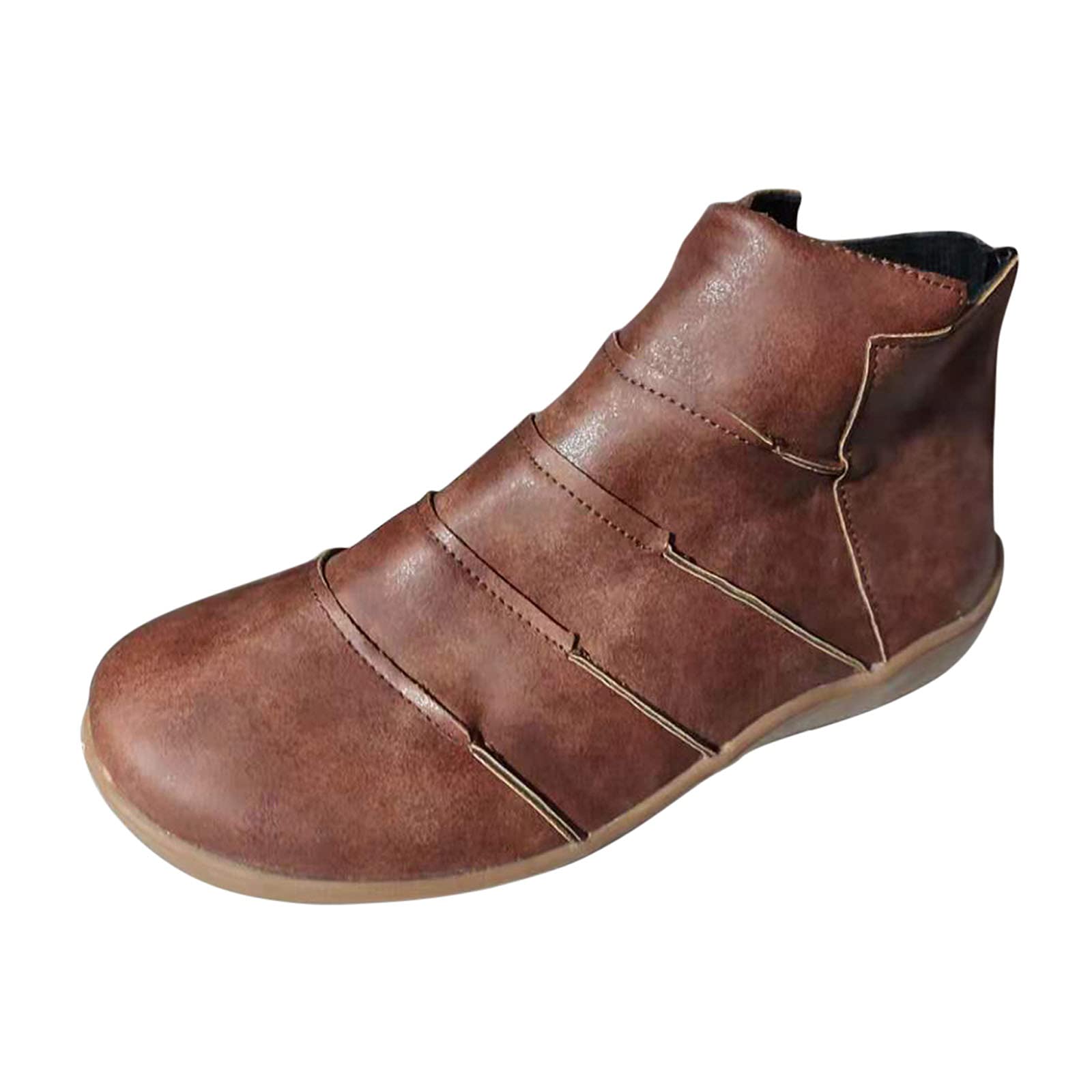 Women's Fashion Knee High Flat Vintage Ankle Boots - Winter Pleated Round Toe Slip On Casual Boots for Women | Perfect for Winter Outfits, Office Wear & Date Nights