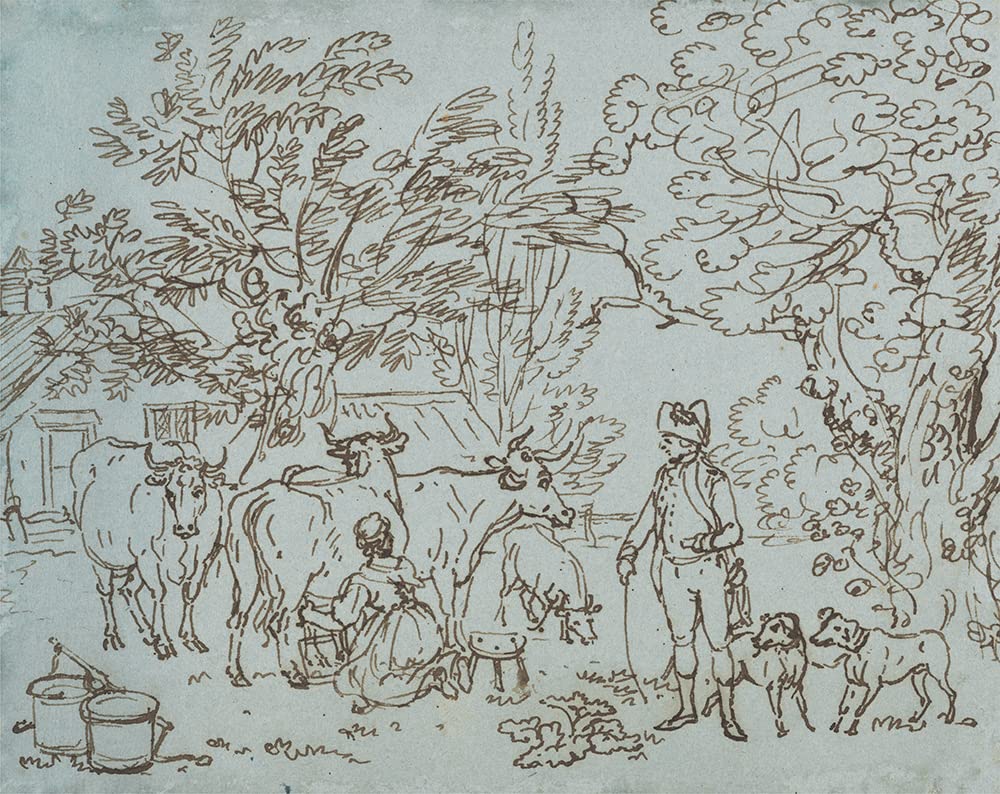 Paul Sandby 18x15 Inch Black Modern Framed Museum Art Print - Landscape with a Milk Maid and a Beau | Double Matted Wall Decor for Living Room, Office & Gallery Display