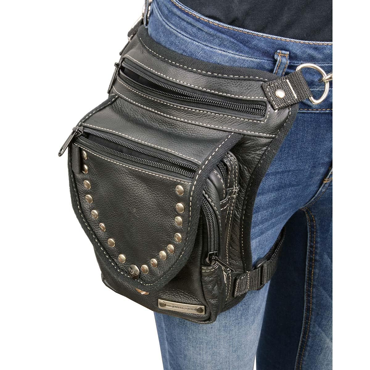 Milwaukee Leather MP8882 Concealed Carry Thigh Holster Bag - Black Leather Gun Holster with Adjustable Waist Belt for Pistol & Accessories - Perfect for Hiking, Hunting & Outdoor Activities
