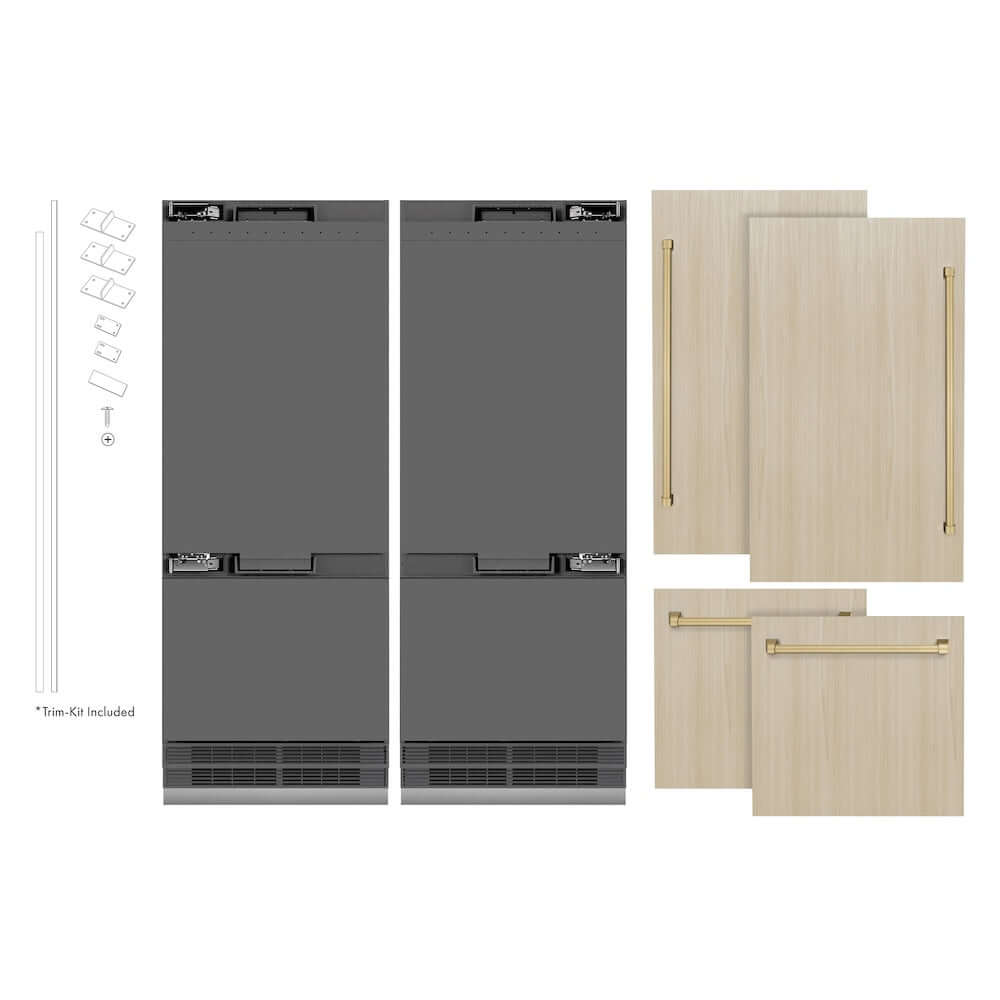ZLINE Autograph Edition 60-Inch Built-In French Door Refrigerator - 32.2 cu.ft Capacity, Panel Ready, Bottom Freezer, Water Dispenser & Ice Maker, Graphite Gray Interior with Champagne Bronze Accents (GRBIVZ 60 CB) - Perfect for Luxury Kitchens and Modern Home Design