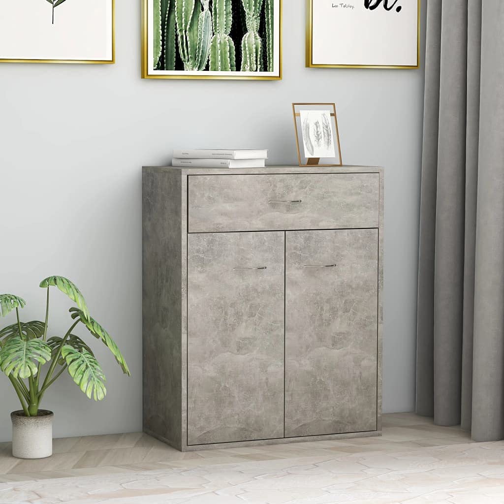 Modern Console Table Buffet Sideboard with Doors - Entryway Cabinet for Kitchen, Dining Room & Living Room Storage - Concrete Gray Chipboard (23.6
