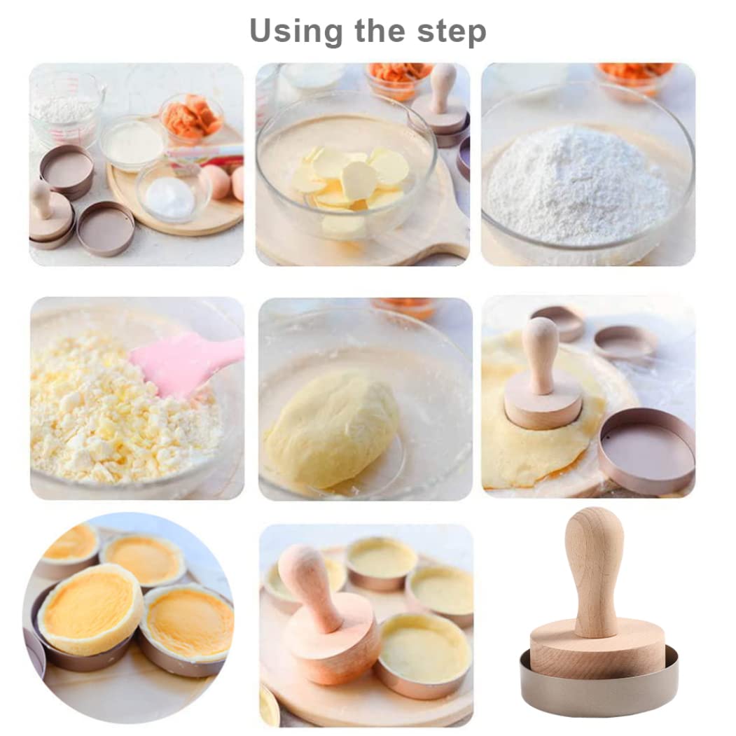 Wooden Tart Press Tool - DIY Baking Dough Press & Pastry Tamper for Egg Tarts - Handmade Wood Tart Mould for Professional & Home Baking - Perfect for Making Portuguese Egg Tarts, Fruit Tarts, and Mini Pies