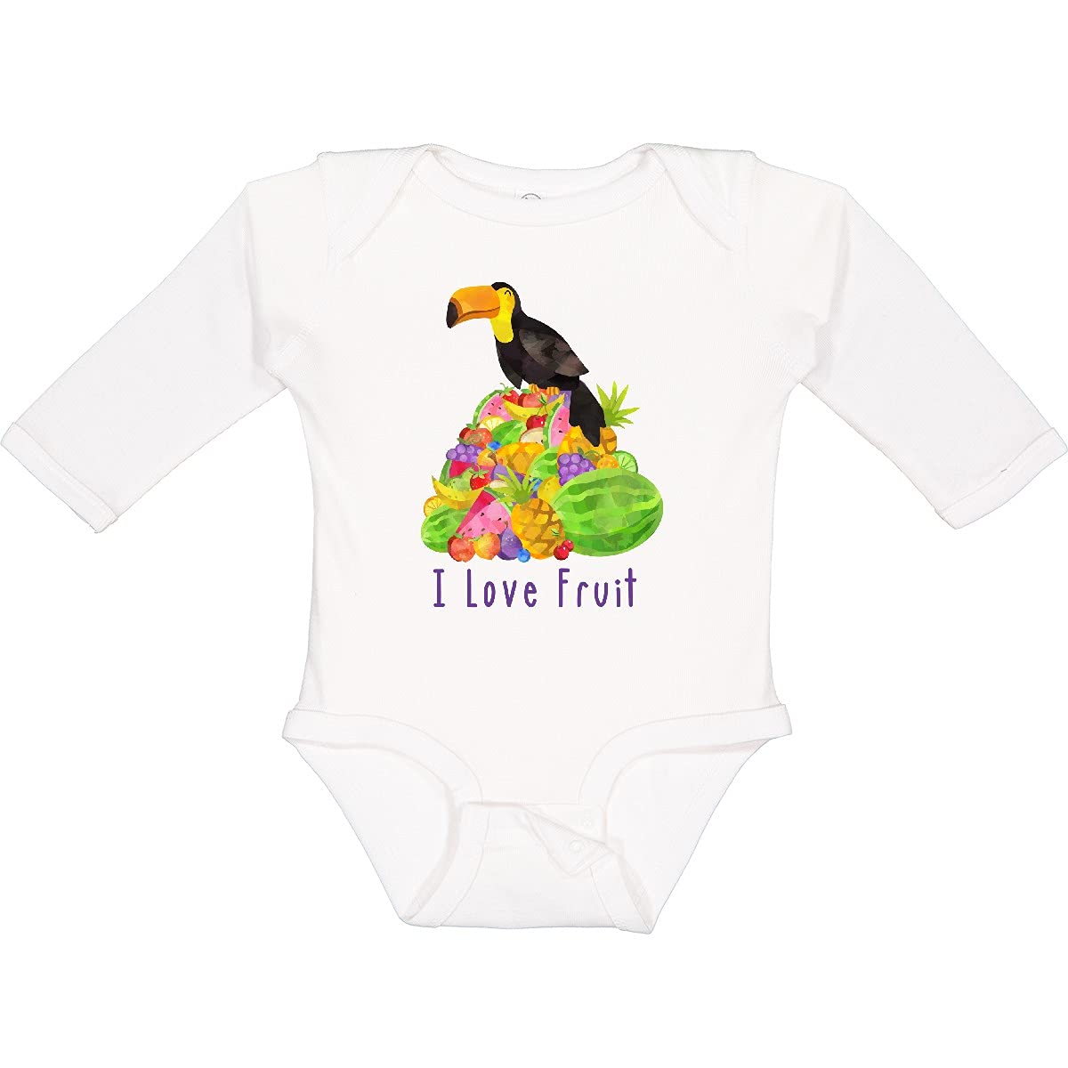Inktastic I Love Fruit Toucan Baby Long Sleeve Bodysuit - Soft Cotton Creeper for Boys & Girls - Cute Animal Print Onesie for Infants & Toddlers - Perfect for Playtime, Photo Shoots & Everyday Wear