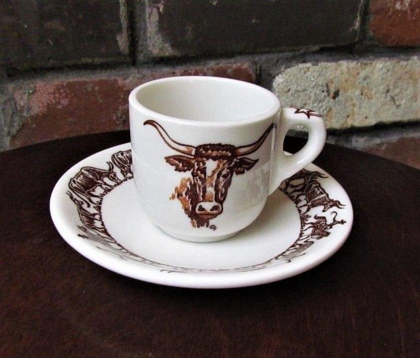 Longhorn China Cup and Saucer Set - Elegant Porcelain Tea Cup with Saucer for Coffee, Tea, and Dessert - Perfect for Afternoon Tea, Bridal Shower, and Home Decor