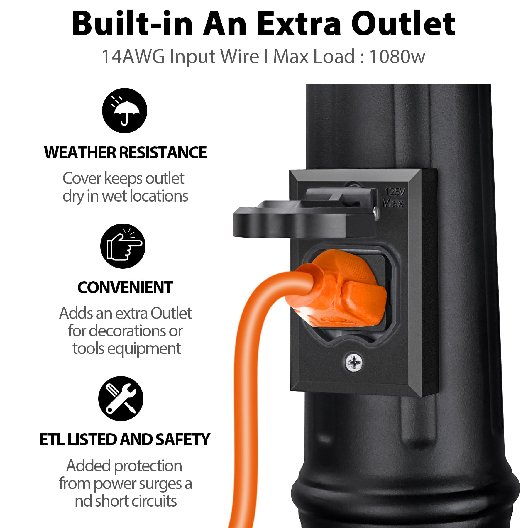 APOTO Dusk to Dawn Outdoor Lamp Post Lights with GFCI Outlet - Double Head Farmhouse Street Light Fixture - Black Aluminum Waterproof Lantern for Garden, Patio, Driveway & Walkway Lighting - Weatherproof Exterior Pole Lights for All Night Illumination
