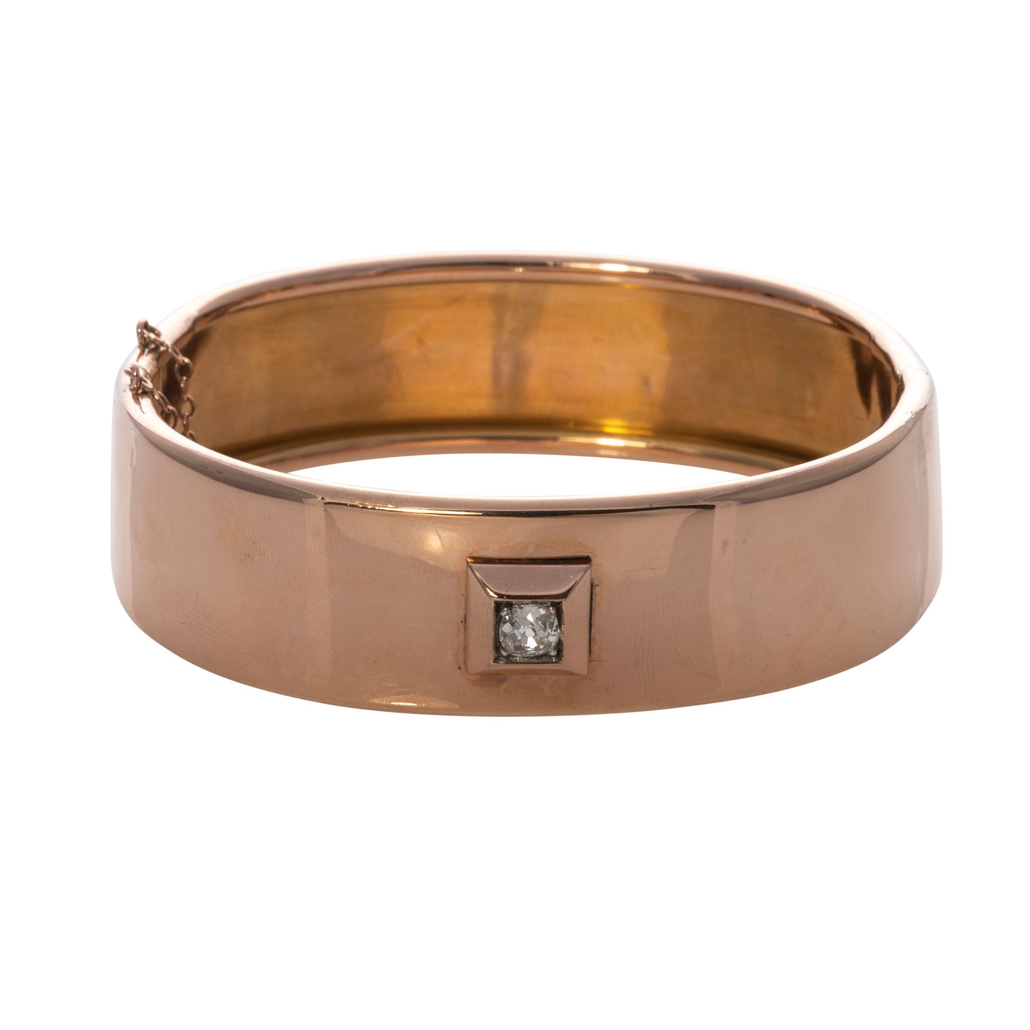 Vintage Old Mine Cut Diamond 18K Rose Gold French Bangle Bracelet - Elegant Jewelry for Weddings, Anniversaries & Special Occasions