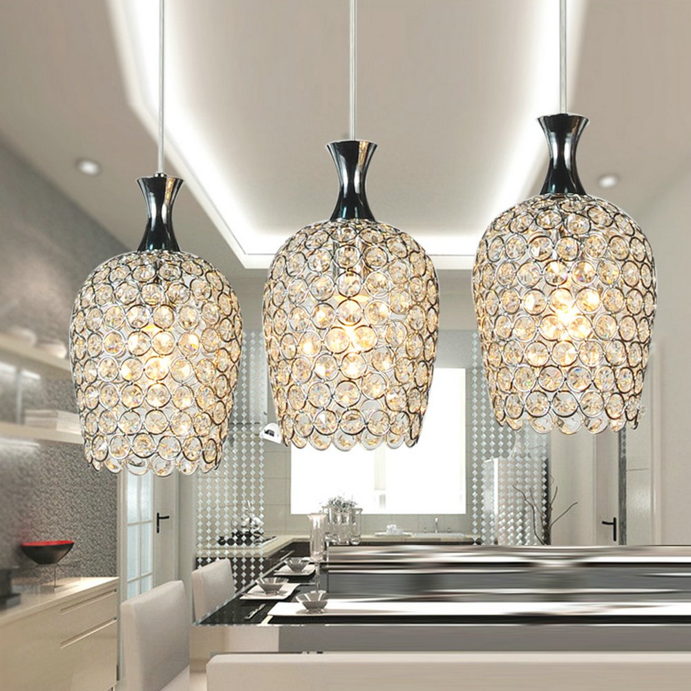 FEEKENBU Modern 3-Light Crystal Chandelier - Elegant Pendant Lighting for Kitchen Island, Dining Room & Living Room | Perfect for Home Decor, Wedding & Restaurant Lighting